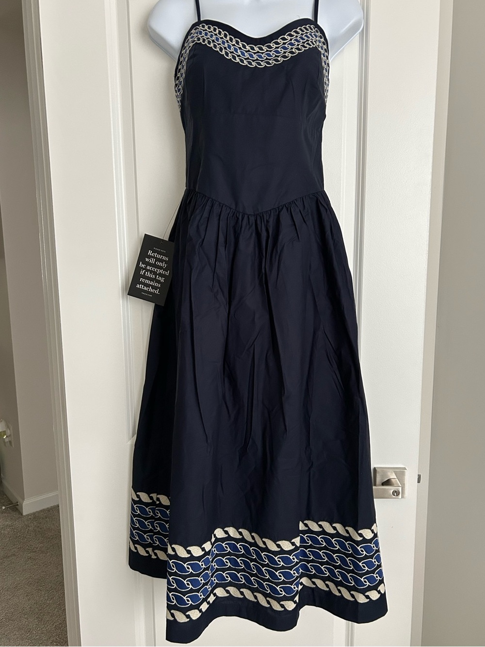 NWT TUCKERNUCK Navy High Tide Embroidered Stripe Gabriella Dress Navy Rope Sz M - Picture 1 of 6
